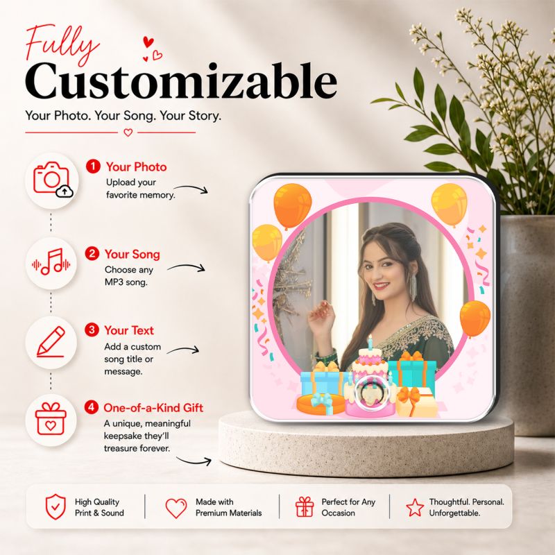 Personalized Musical Fridge Magnet for Home Decor Music Box Fridge Magnet Birthday Gift for Wife Playable Music Feature Rechargeable with On/Off Button